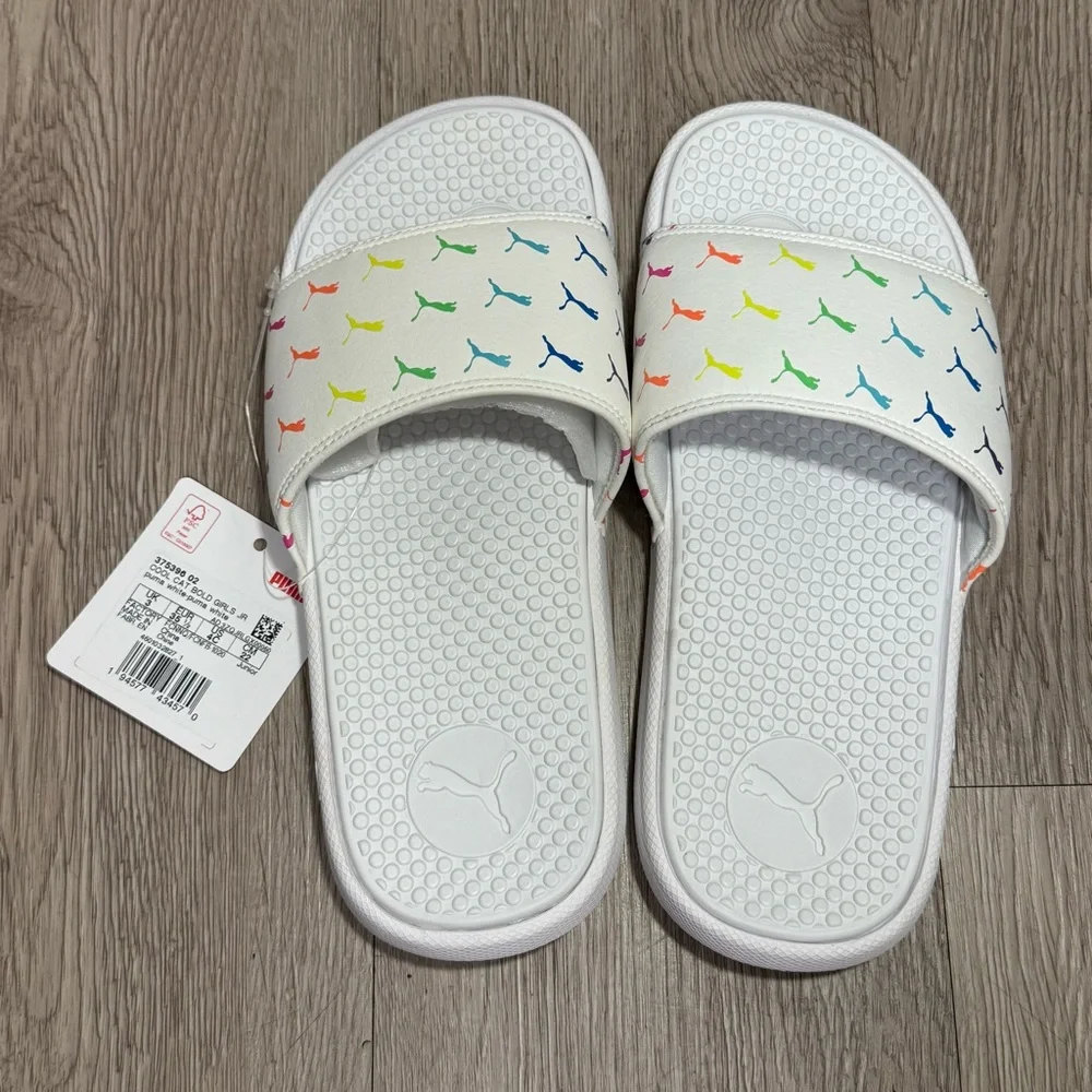 Puma White Cool Cat Bold Girls' Slides JR 4Y